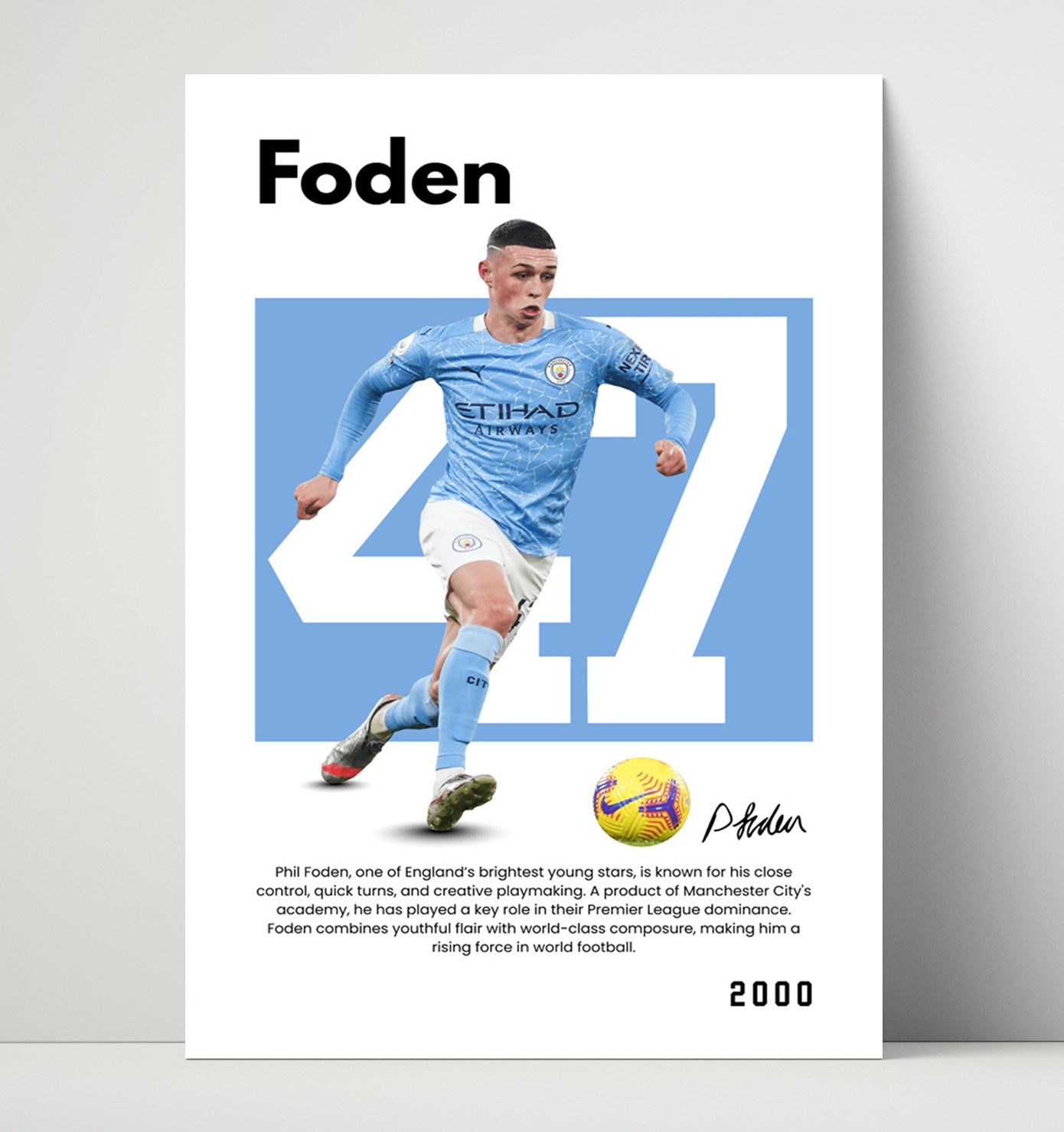Soccer Legends - Phil Foden - No. 47 Player Bio Poster Unframed 8x10 in Plastic Sleeve in Plastic Sleeve wall art print – vintage decor