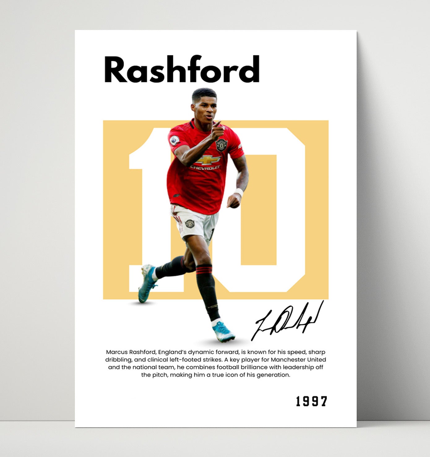 Soccer Legends - Rashford - No. 09 Player Bio Poster Unframed 8x10 in Plastic Sleeve in Plastic Sleeve wall art print – vintage decor