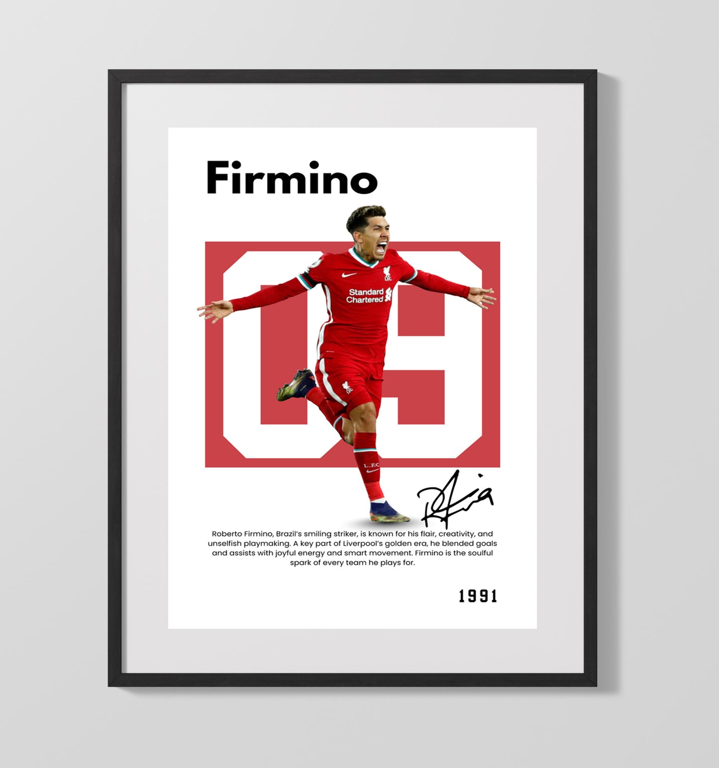 Roberto Firmino Player Bio Poster No. 09 - Unframed Print soccer wall art