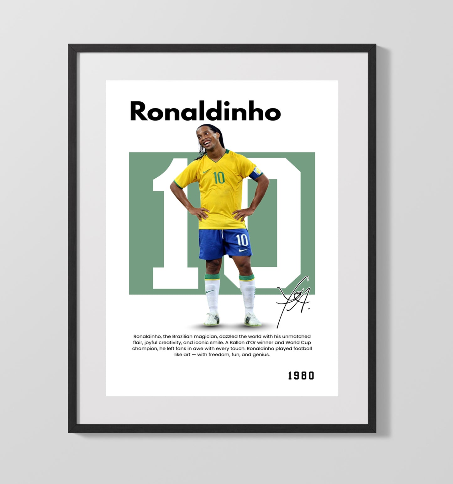 Ronaldinho Player Bio Poster No. 05 - Unframed Print soccer wall art
