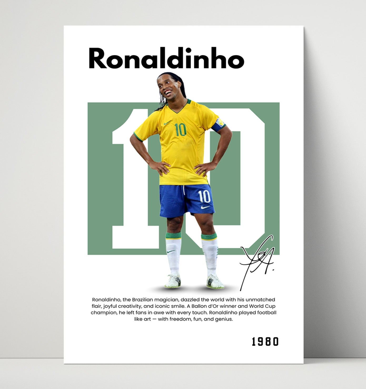 Soccer Legends - Ronaldinho - No. 05 Player Bio Poster Unframed 8x10 in Plastic Sleeve in Plastic Sleeve wall art print – vintage decor