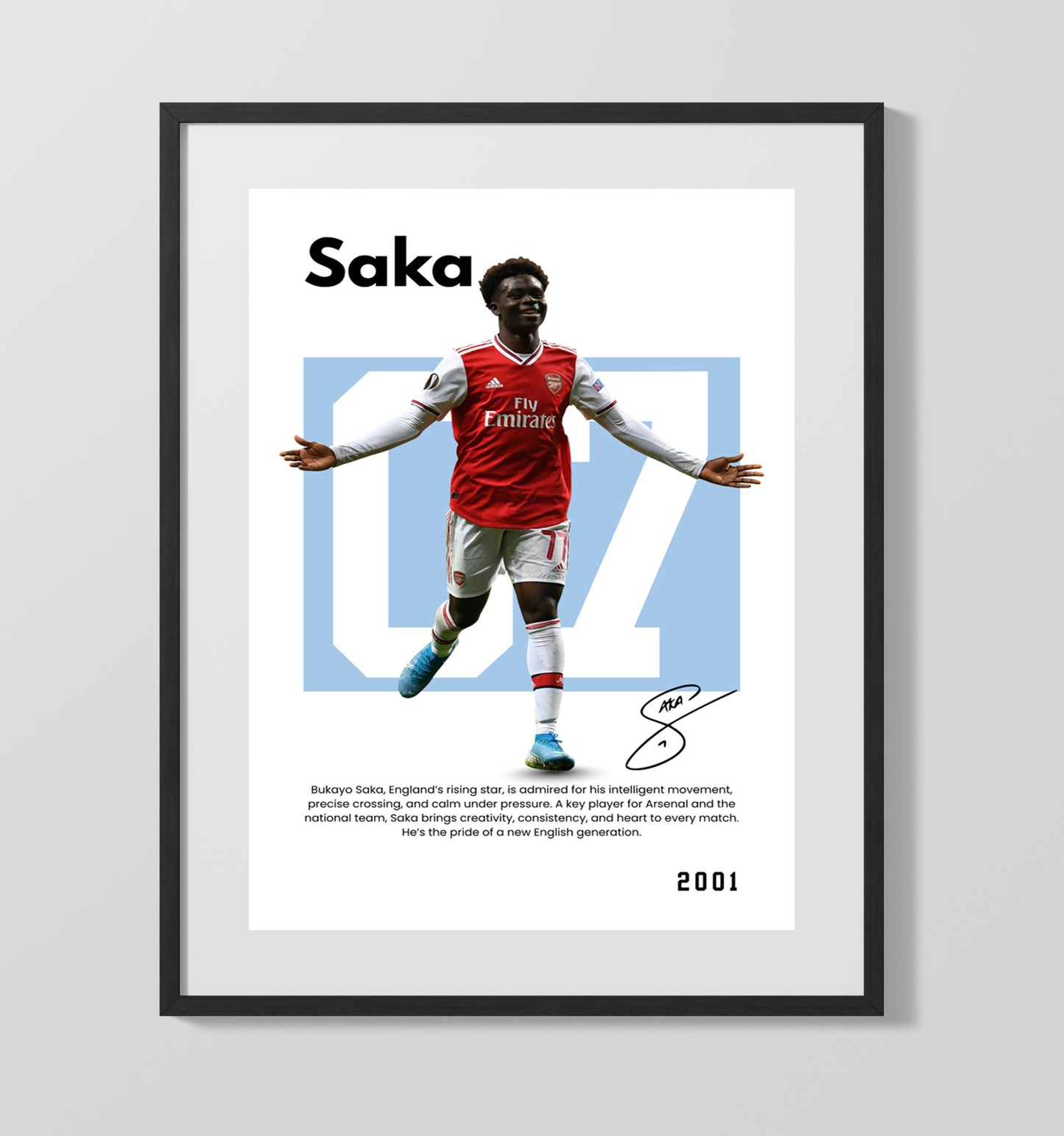 Bukayo Saka Player Bio Poster No. 05 - Unframed Print soccer wall art