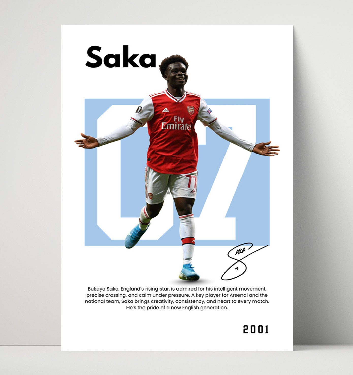 Soccer Legends - Saka - No. 05 Player Bio Poster Unframed 8x10 in Plastic Sleeve in Plastic Sleeve wall art print – vintage decor