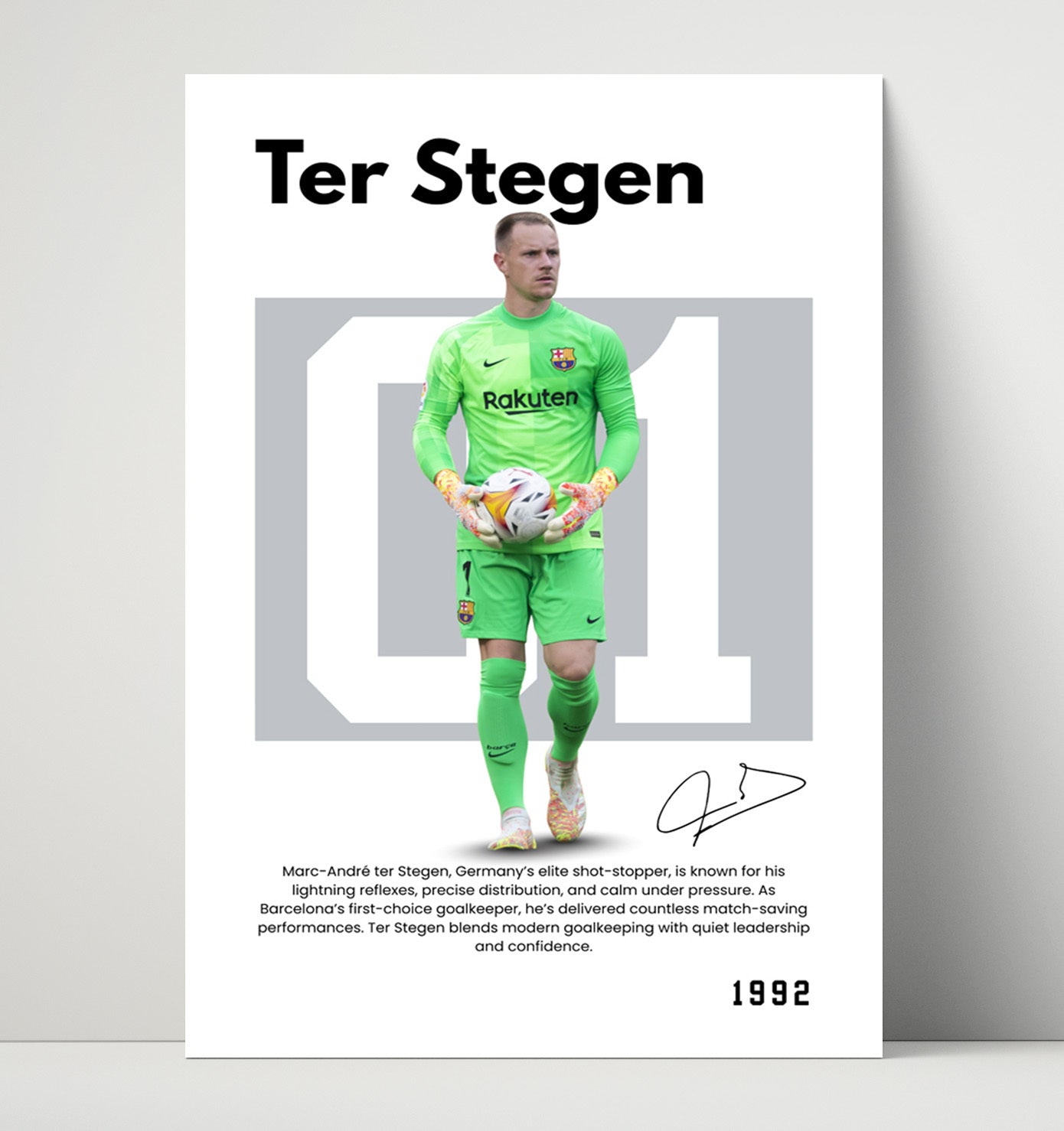 Soccer Legends - Ter Stegen - No. 07 Player Bio Poster Unframed 8x10 in Plastic Sleeve in Plastic Sleeve wall art print – vintage decor
