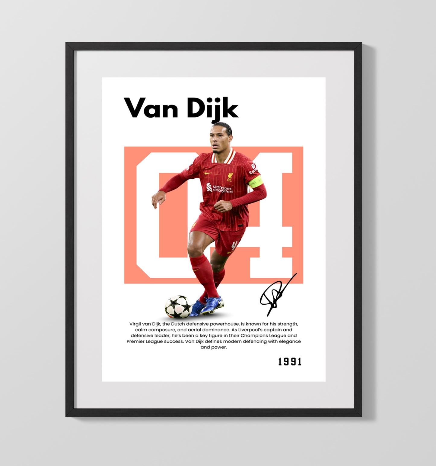 Virgil van Dijk Player Bio Poster No. 30 - Unframed Print soccer wall art