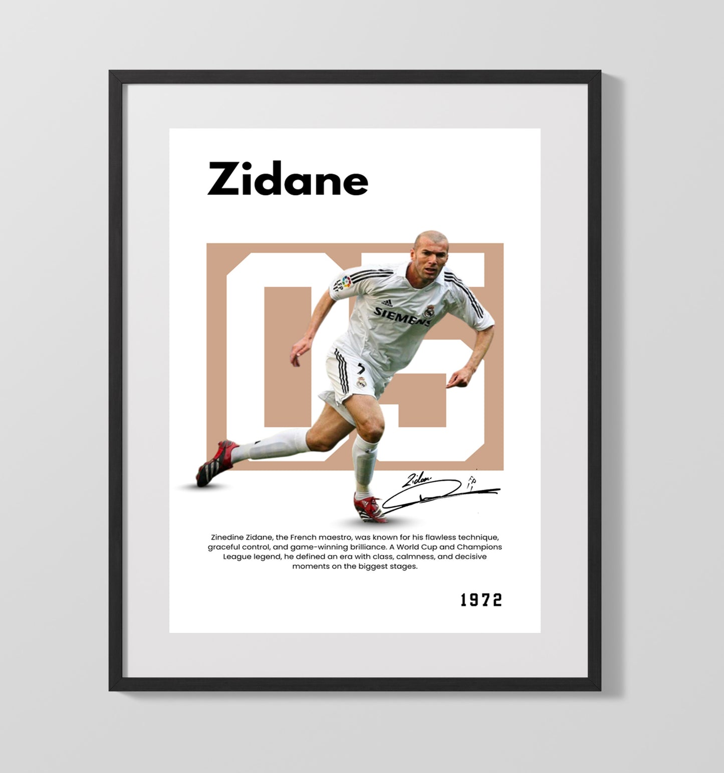 Zinedine Zidane Player Bio Poster No. 07 - Unframed Print soccer wall art