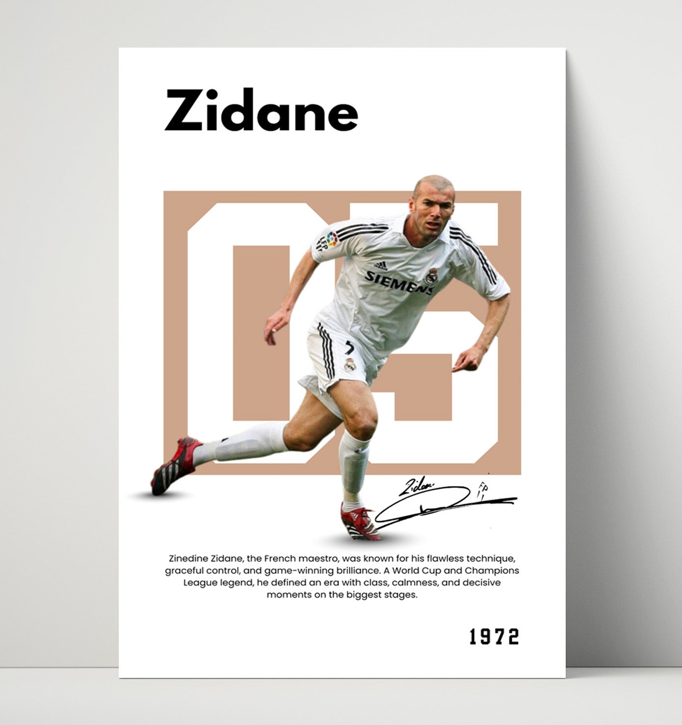 Soccer Legends - Zidane - No. 07 Player Bio Poster Unframed 8x10 in Plastic Sleeve in Plastic Sleeve wall art print – vintage decor