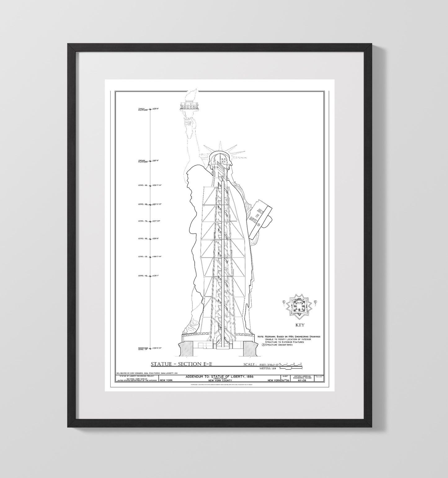 Structural Plans - The Bones of Liberty Revealed - Statue of Liberty Print - 16x20 Gallery Frame