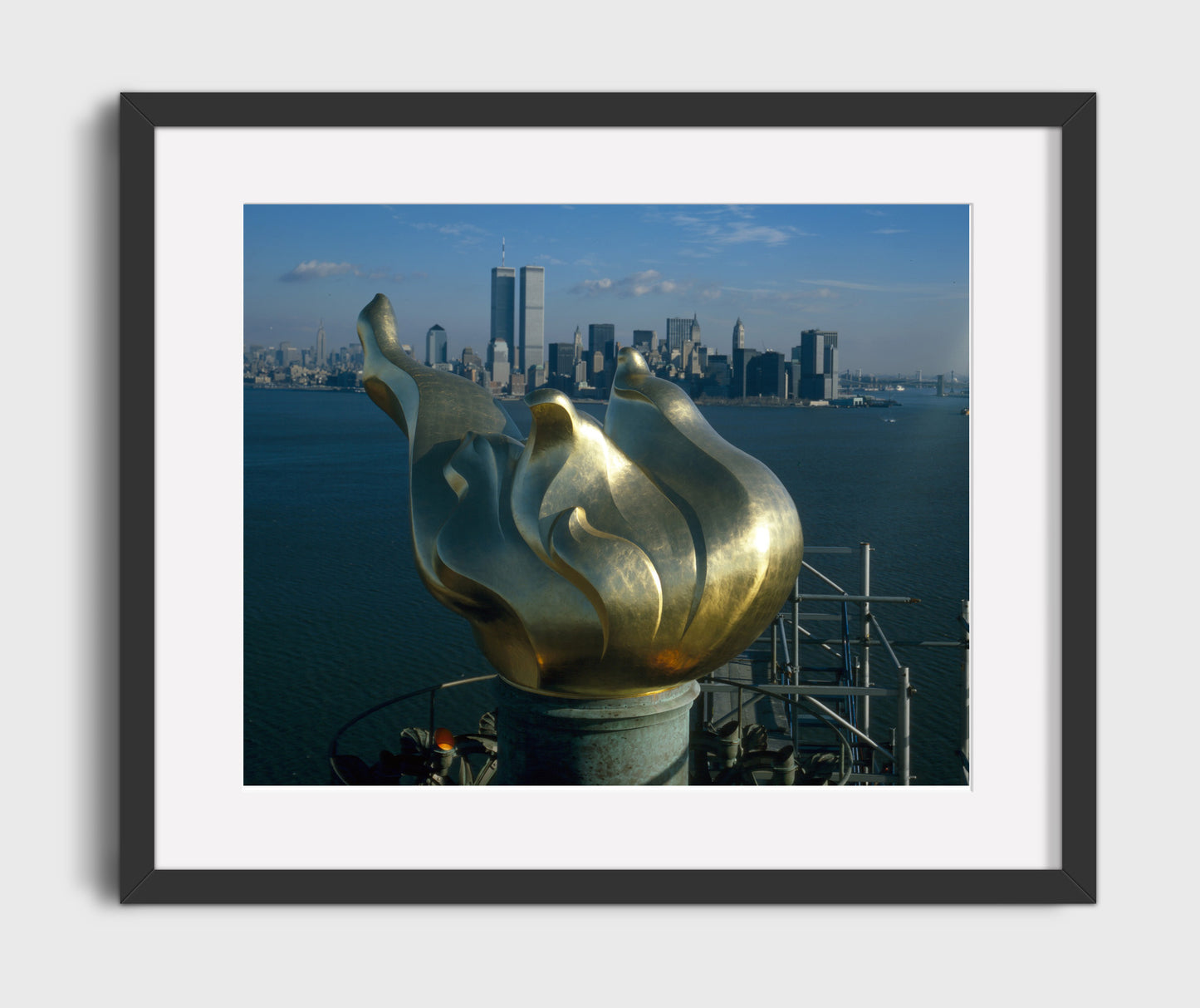 Torch NY Skyline - Flame Over Manhattan - Statue of Liberty Print - 16x20 Gallery Frame