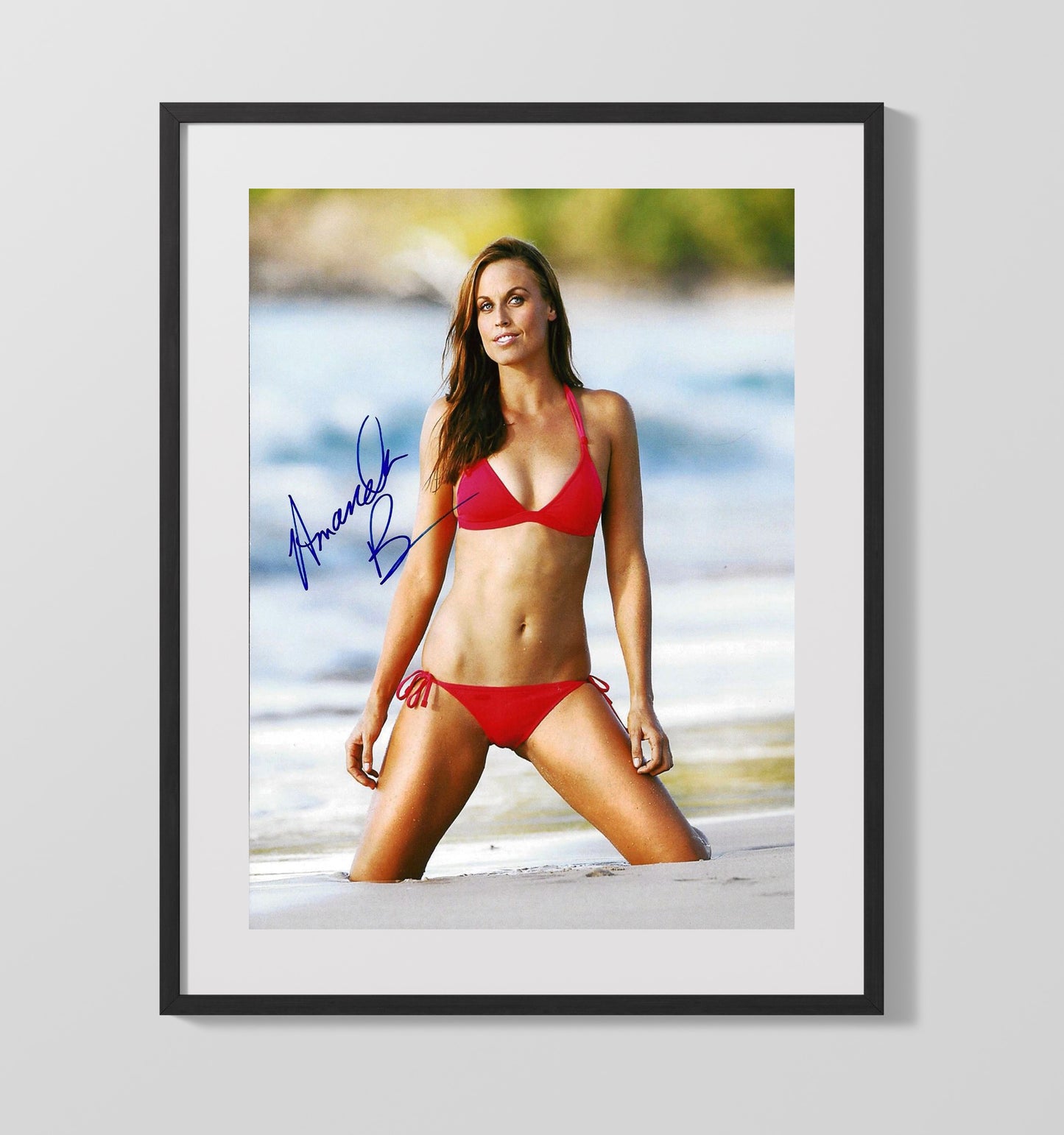 Amanda Beard - Olympic Gold Medalist Red Bikini Beach Signed Photo - Gallery Frame swimsuit wall art