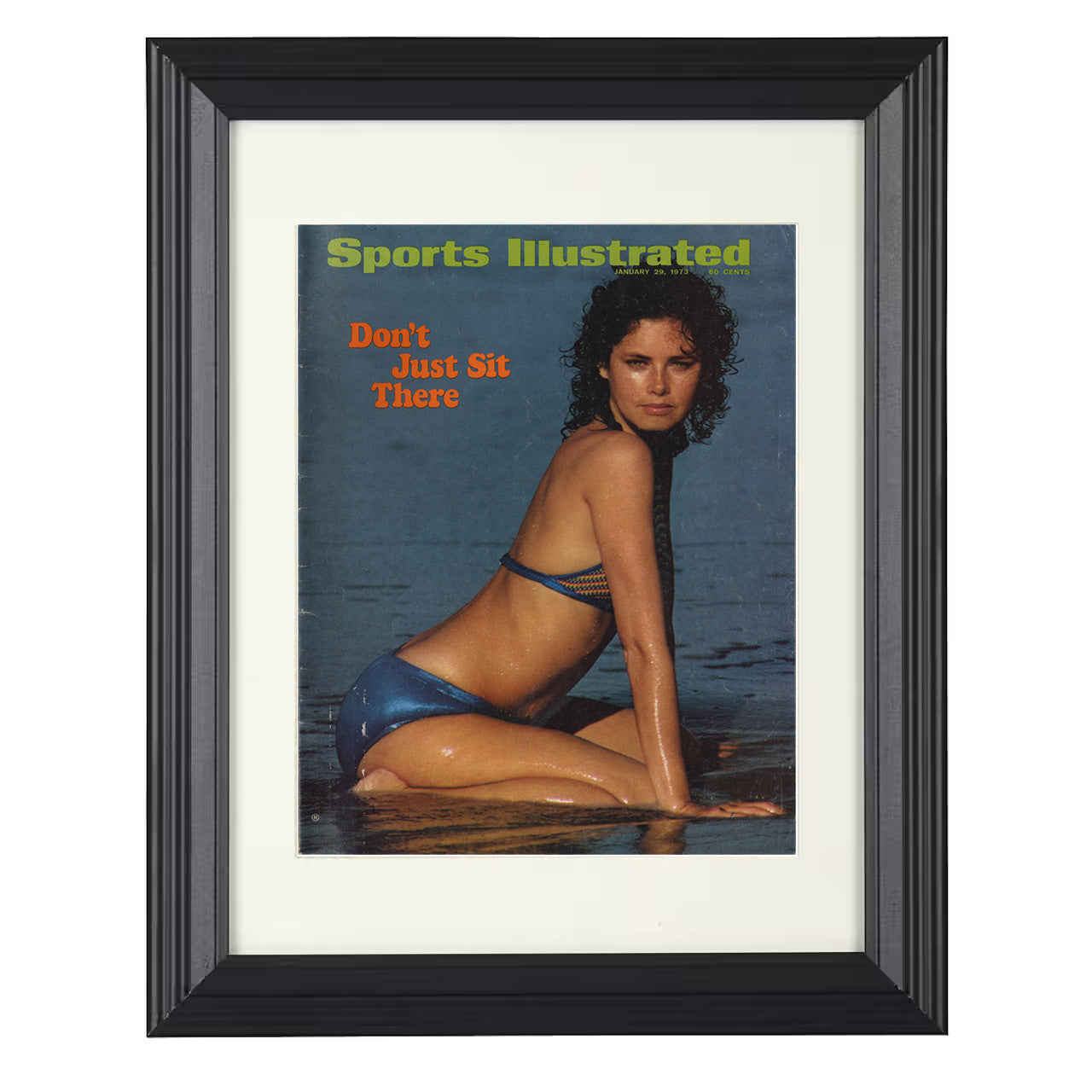 Blue Lagoon Model – Don’t Just Sit There 1973 SI 8x10 matted black framed swimsuit wall art