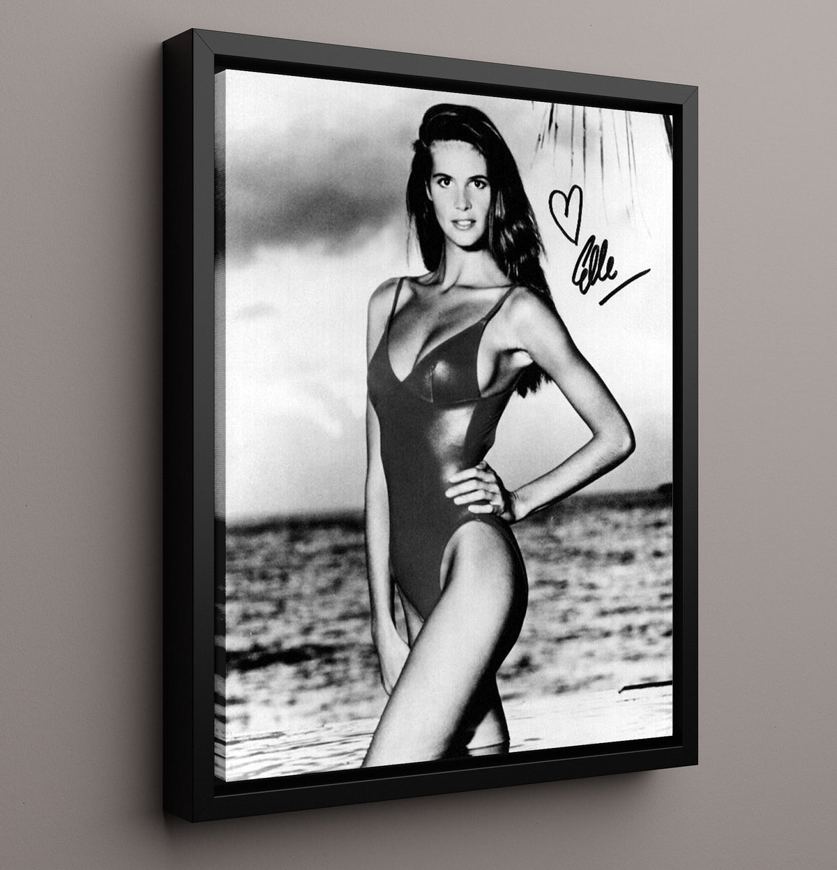 Elle Macpherson - Classic Black-and-White Signed SI Swimsuit Model Photo - Framed Canvas swimsuit wall art