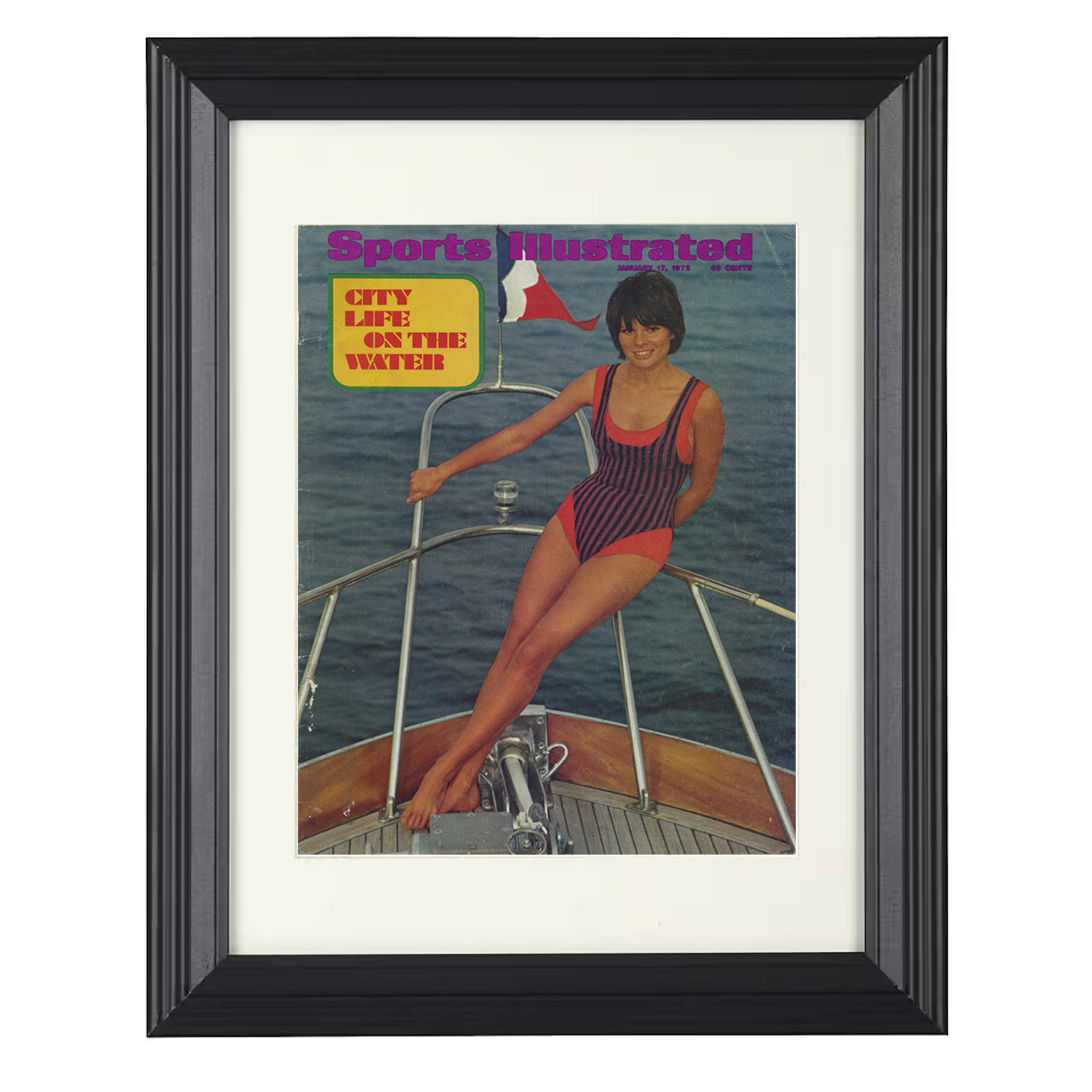 Harbor Deck Model – City Life on the Water 1972 SI 8x10 matted black framed swimsuit wall art