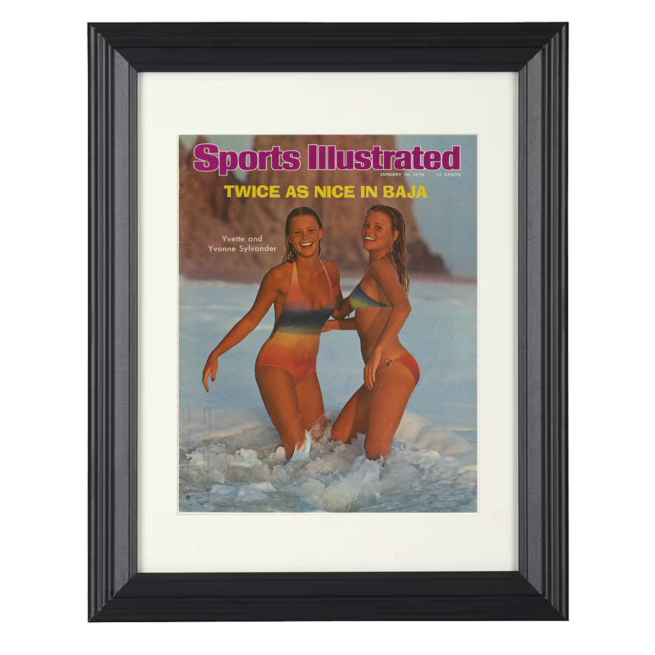 Yvette and Yvonne Sylvander – Baja Beach Twins 1976 SI 8x10 matted black framed swimsuit wall art