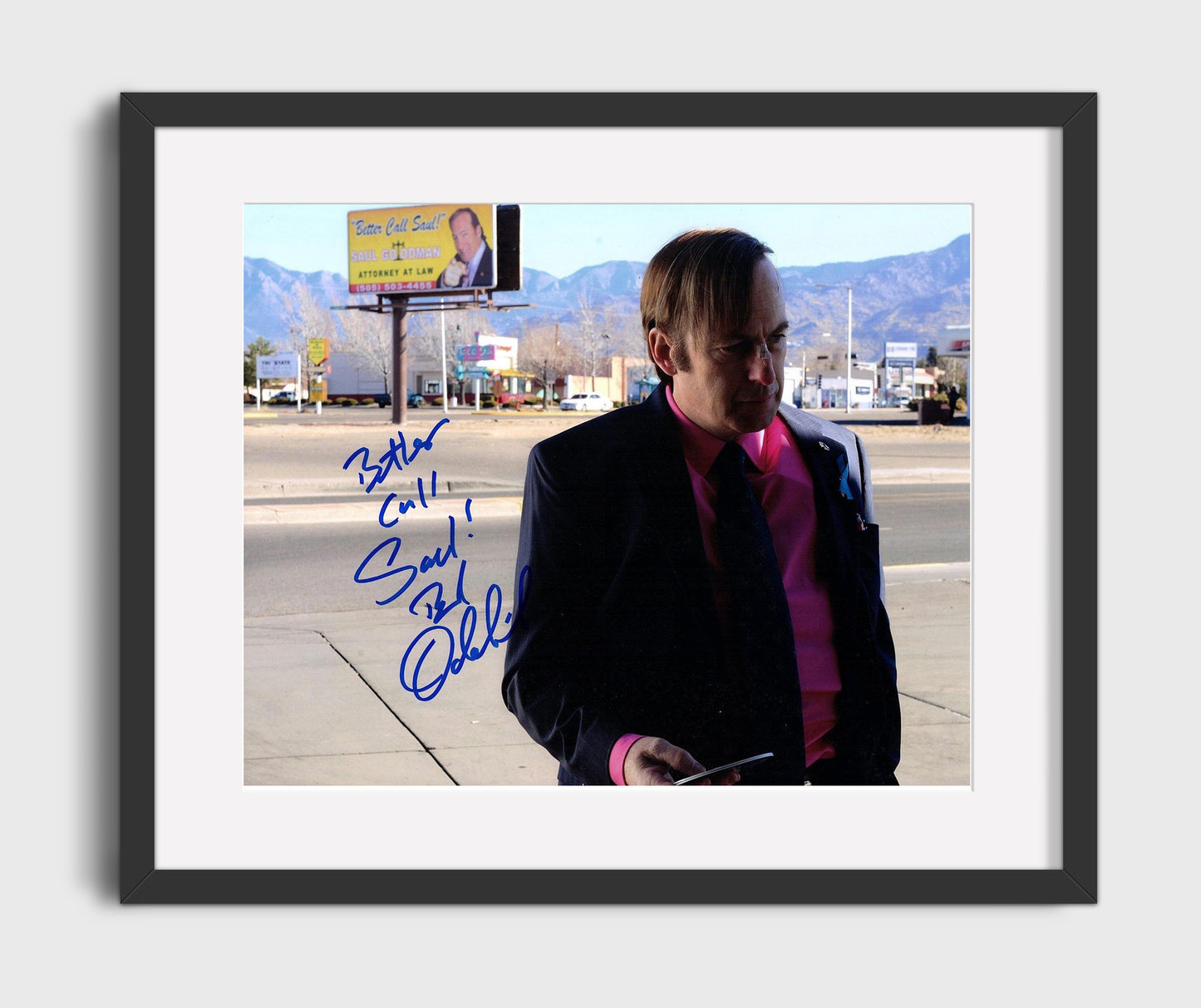 Better Call Saul - Bob Odenkirk (Jimmy McGill) Desert Bus Stop Billboard Scene - Gallery Frame television wall art