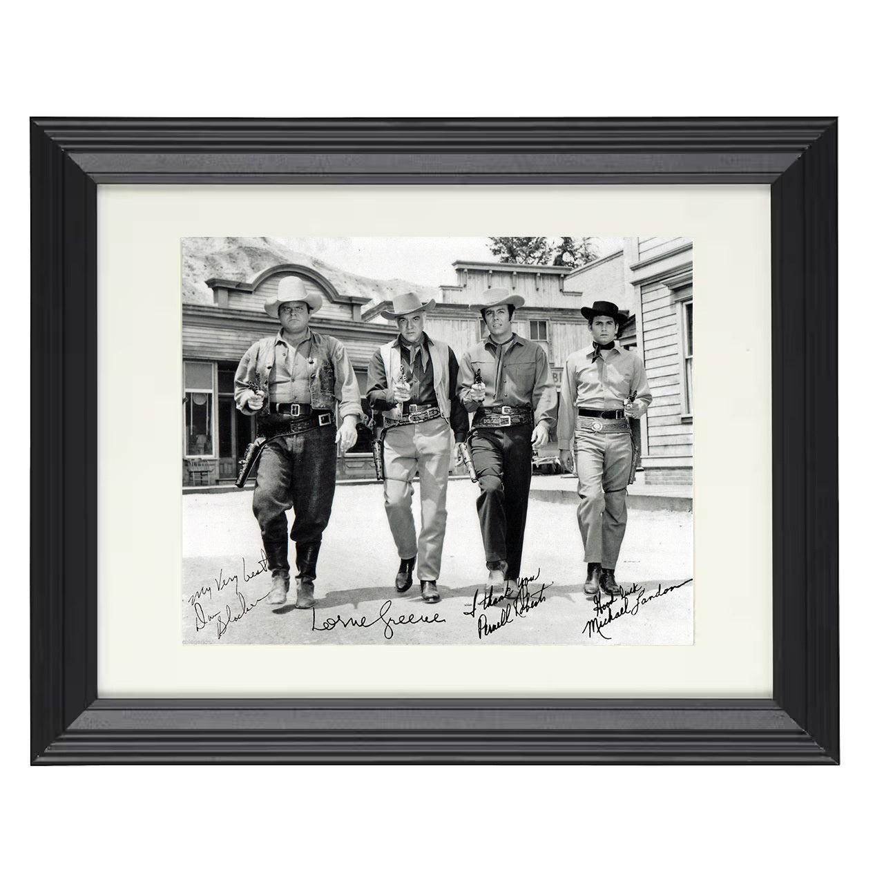 Bonanza – Ben Cartwright Cast Ponderosa Ranch Image – 8x10 black beveled framed television wall art
