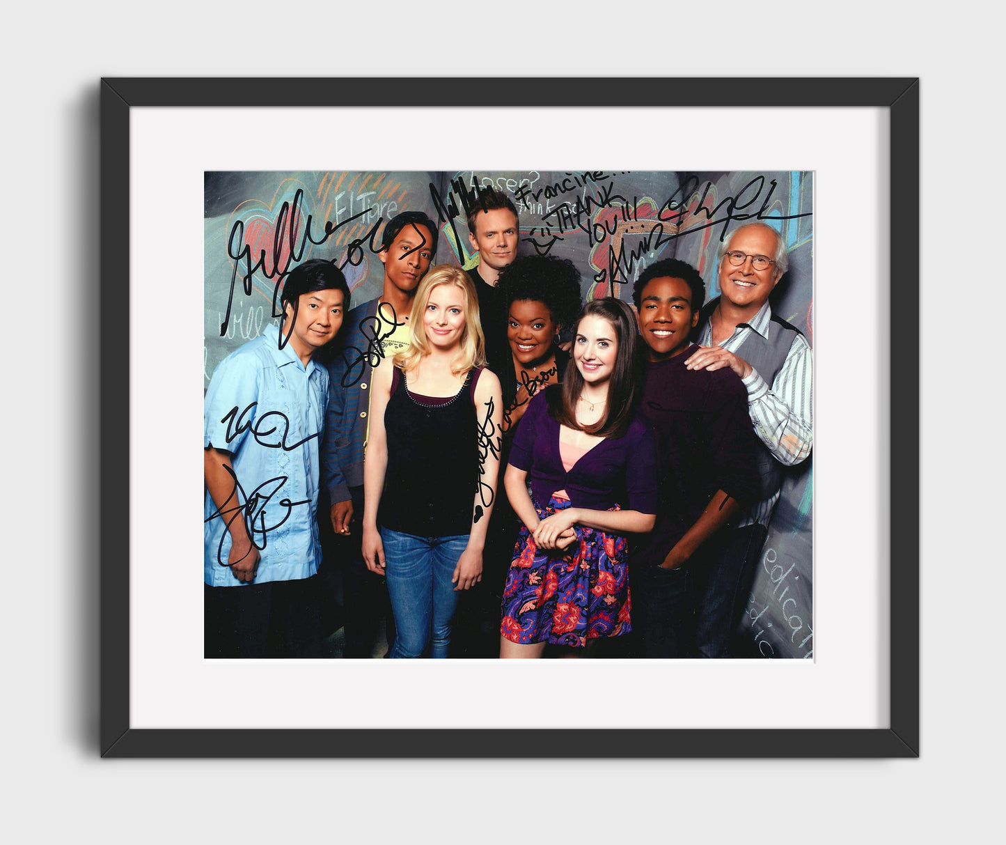 Community - Joel McHale (Jeff Winger) Ensemble Study Group Classroom Chalkboard Scene - Gallery Frame television wall art