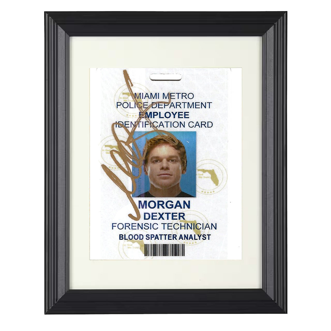 Dexter – Michael C Hall – Miami Metro Police ID Card – 8x10 black beveled framed television wall art