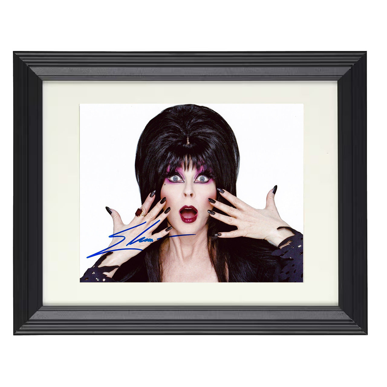 Elvira – Elvira Horror Host Shock Glam Reaction Scene – 8x10 black beveled framed television wall art