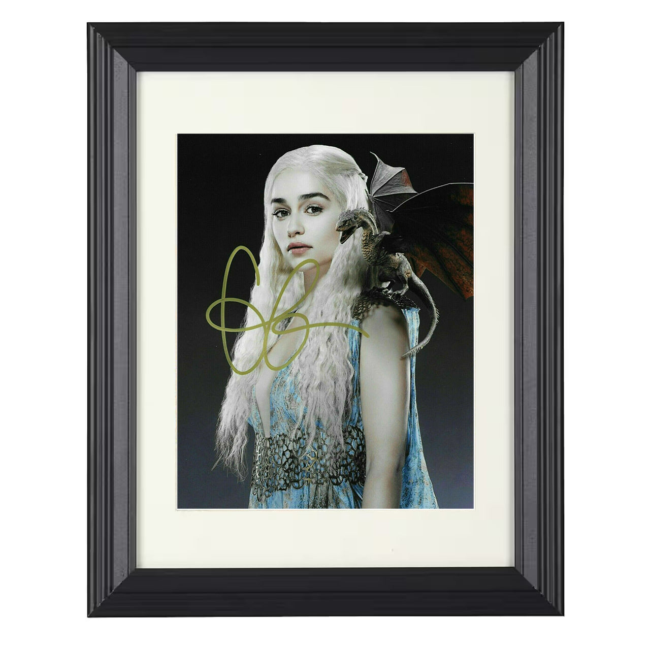 Game of Thrones – Emilia Clarke Daenerys Dragon Shoulder – 8x10 black beveled framed television wall art