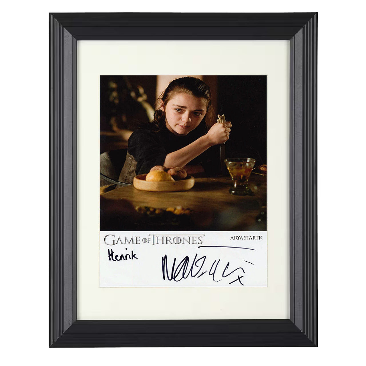 Game of Thrones – Arya Stark Training Dagger Table Scene – 8x10 black beveled framed television wall art