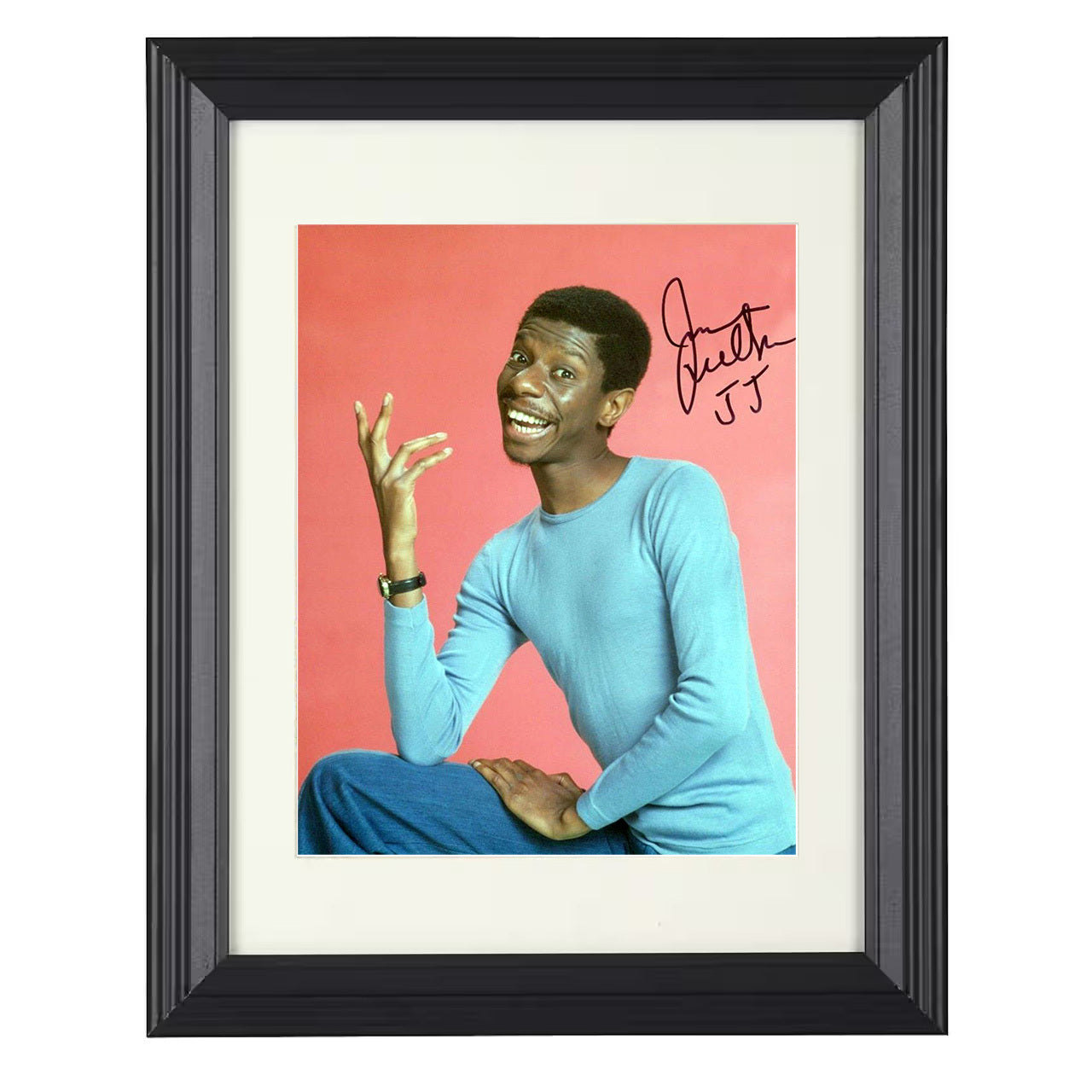 Good Times – Jimmie Walker – J.J. Evans Laughing Promo Image – 8x10 black beveled framed television wall art