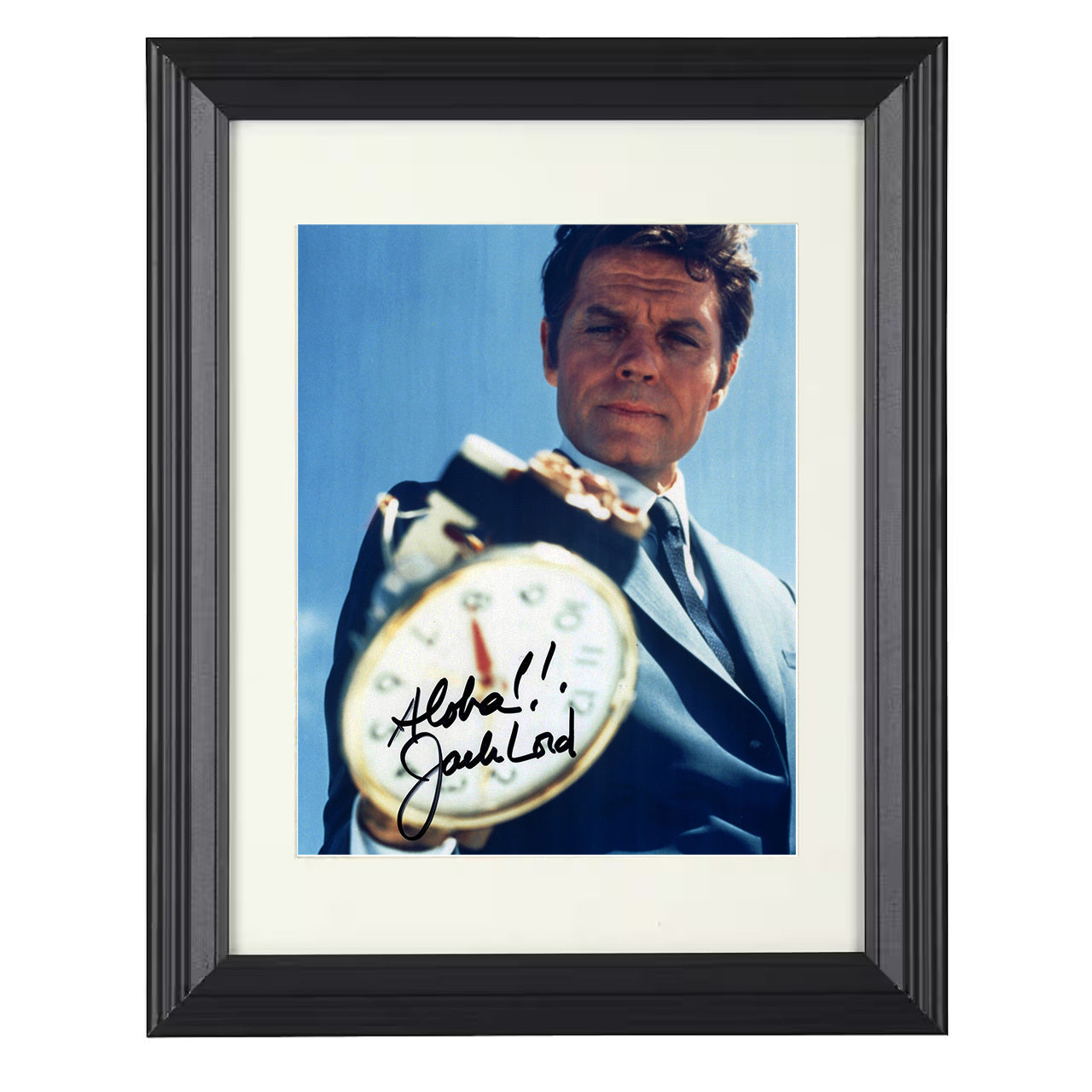 Hawaii Five-O – Jack Lord Steve McGarrett Clock Close Shot – 8x10 black beveled framed television wall art