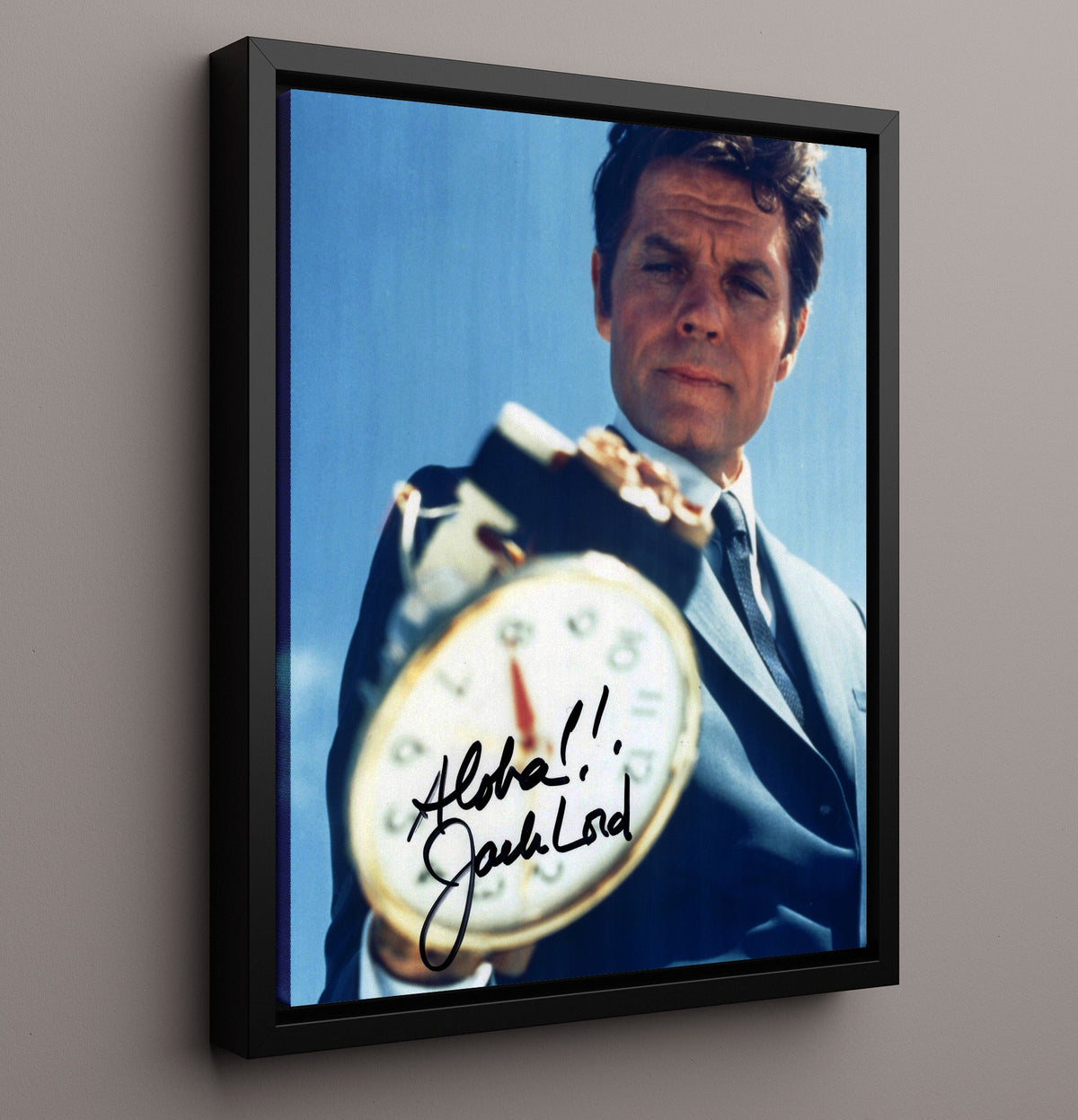Hawaii Five-O - Jack Lord Steve McGarrett Clock Close Shot - Framed Canvas television wall art