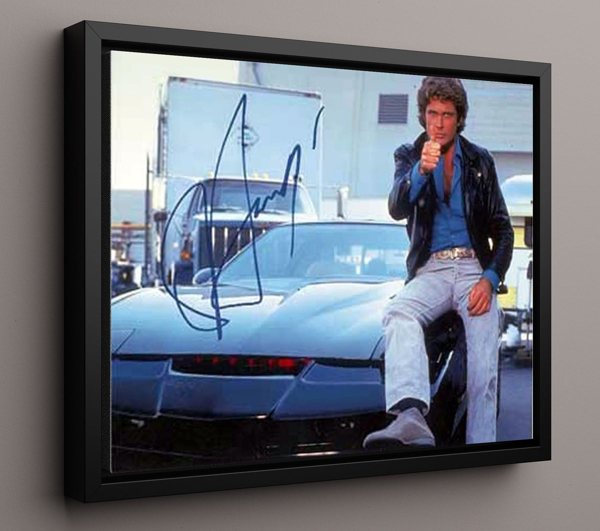 Knight Rider - David Hasselhoff (Michael Knight) KITT Red Scanner Car Scene - Framed Canvas television wall art