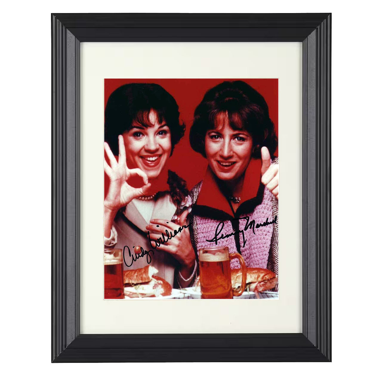Laverne and Shirley – Cast – Brewery Friends Comedy Pose – 8x10 black beveled framed television wall art
