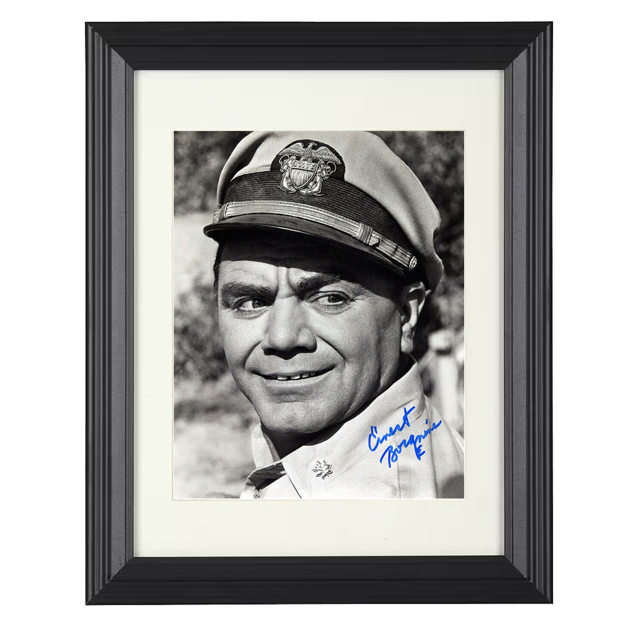 McHales Navy – Ernest Borgnine Captain Uniform BandW – 8x10 black beveled framed television wall art