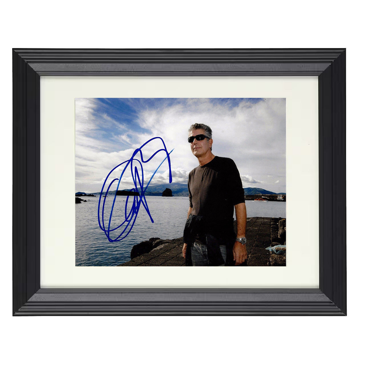 No Reservations – Host Harbor Dock Sunglasses Pose – 8x10 black beveled framed television wall art