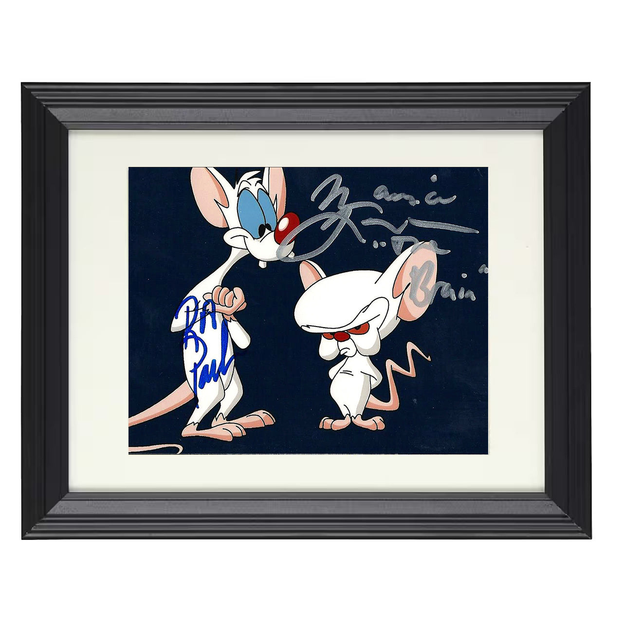 Pinky and the Brain – Pinky and Maurice LaMarche Cartoon Duo – 8x10 black beveled framed television wall art