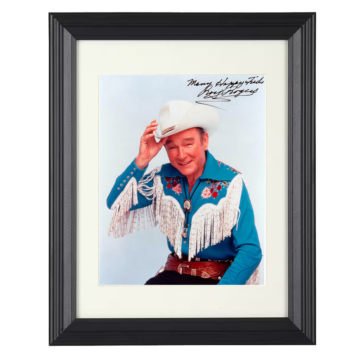 Roy Rogers Show – Roy Rogers – Cowboy Hat Fringe Shirt Image – 8x10 black beveled framed television wall art