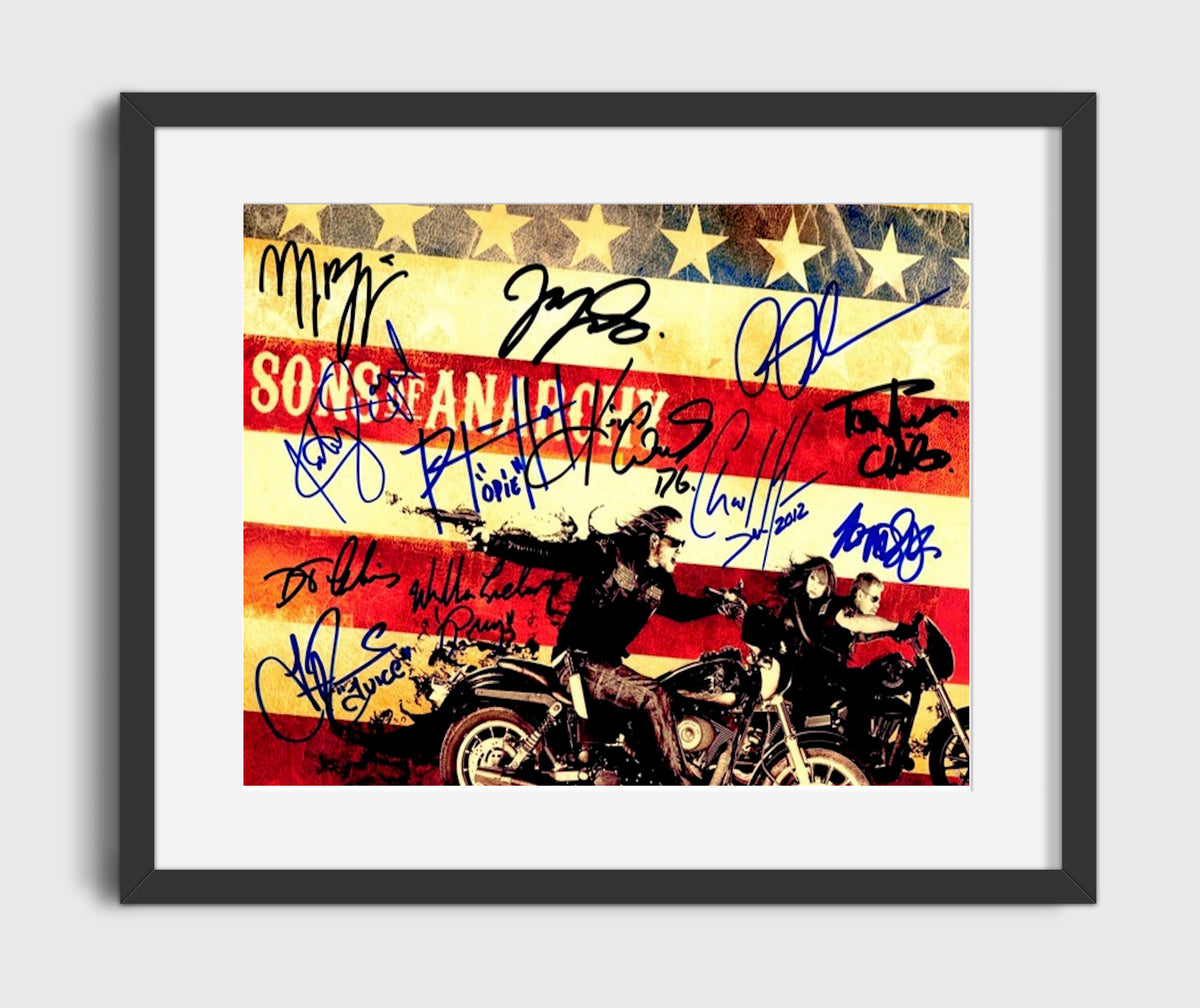 Sons of Anarchy - Charlie Hunnam (Jax Teller) Ensemble Cast Flag Riders - Gallery Frame television wall art