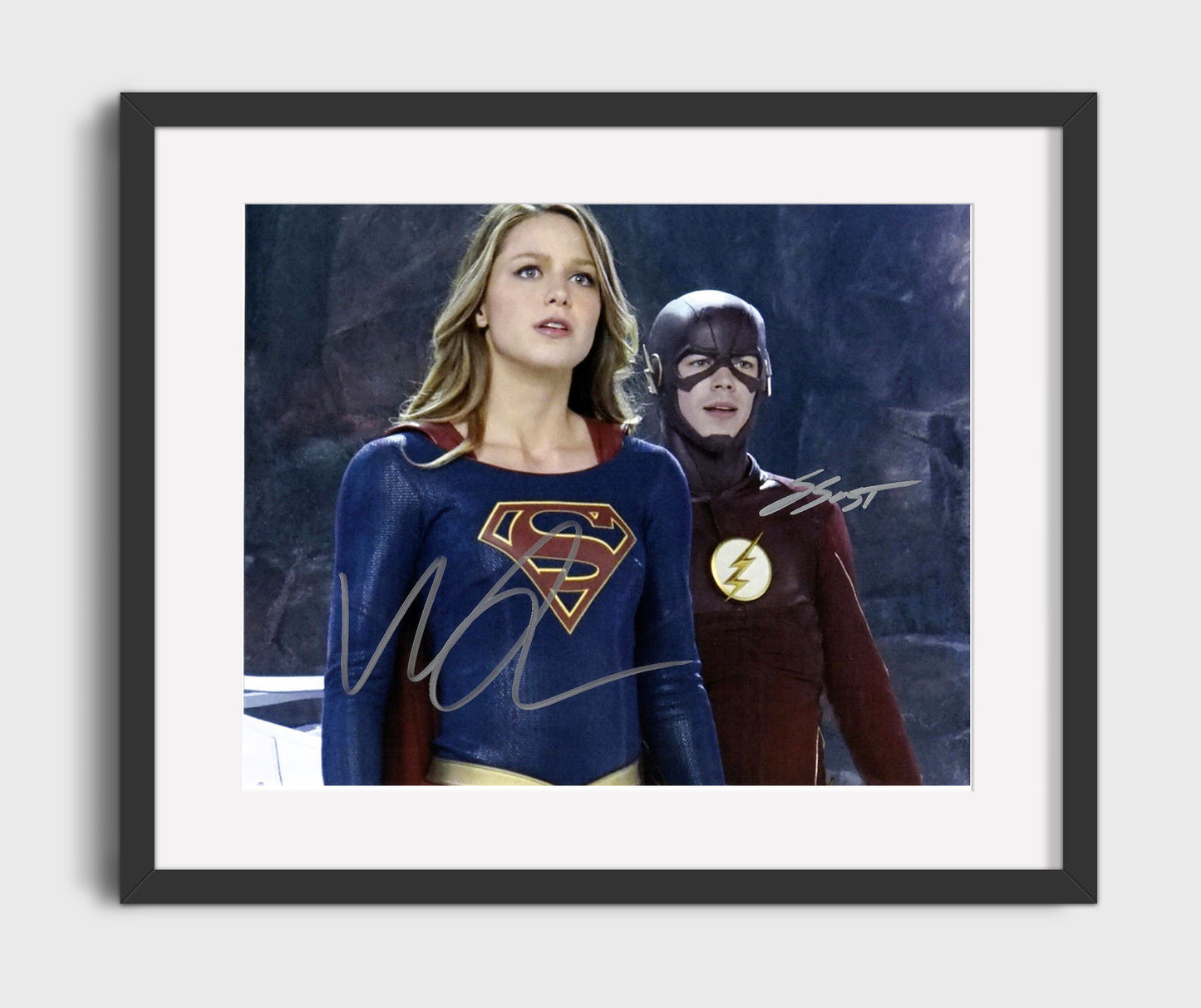 Supergirl - Melissa Benoist (Kara Danvers) and Grant Gustin (Barry Allen) Supergirl and Flash Team-Up - Gallery Frame television wall art