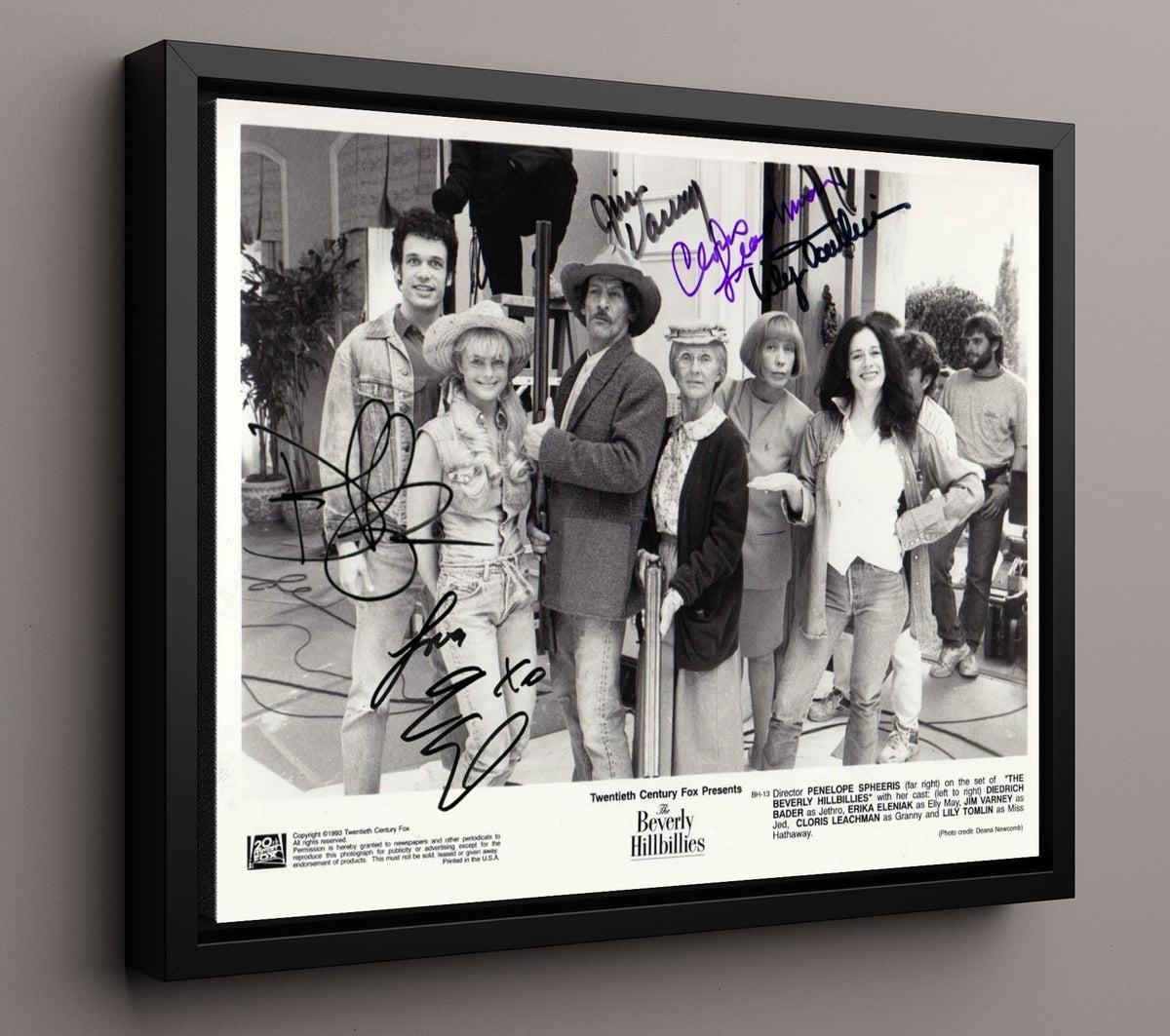 The Beverly Hillbillies - Jim Varney (Jed Clampett) Ensemble Cast On Set - Framed Canvas television wall art