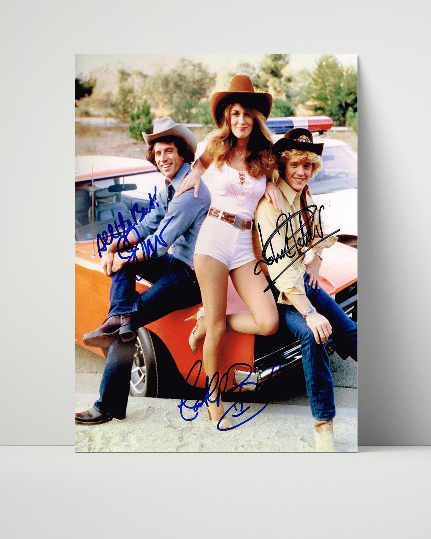 The Dukes of Hazzard - John Schneider Tom Wopat Catherine Bach General Lee Cast - Vintage Television Wall Art - 16x20 Unframed Print wall art print - television decor