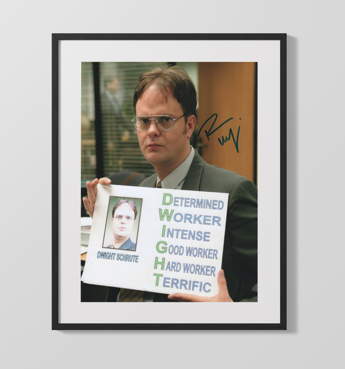 The Office - Rainn Wilson (Dwight Schrute) Holding DIGHT Acronym Poster - Gallery Frame television wall art