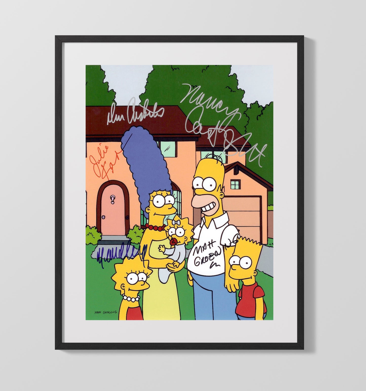 The Simpsons - Dan Castellaneta (Homer Simpson) Simpson Family Standing in Front of House - Gallery Frame television wall art