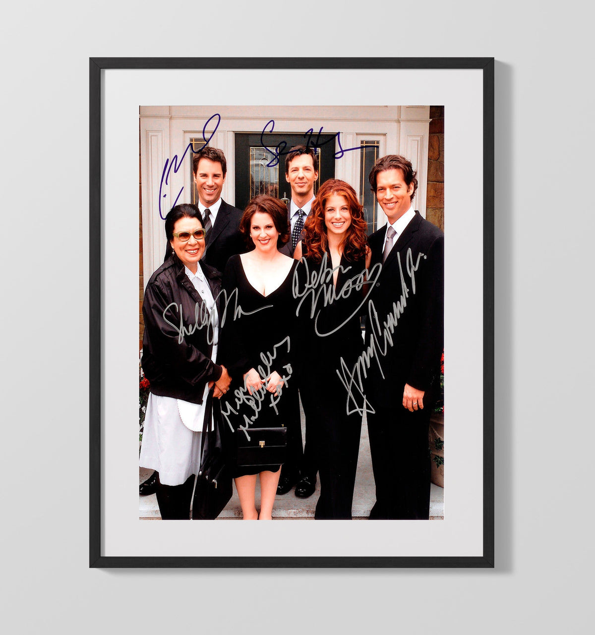Will and Grace - Debra Messing (Grace Adler) Ensemble Cast Standing Outside Townhouse - Gallery Frame television wall art