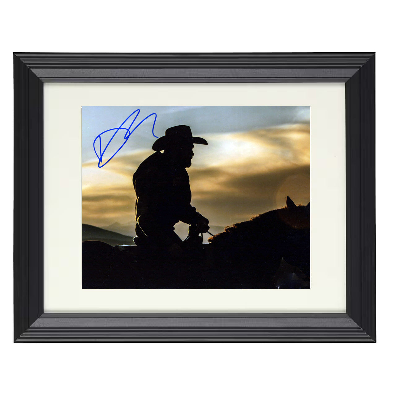 Yellowstone – John Dutton Horseback Sunset Silhouette – 8x10 black beveled framed television wall art
