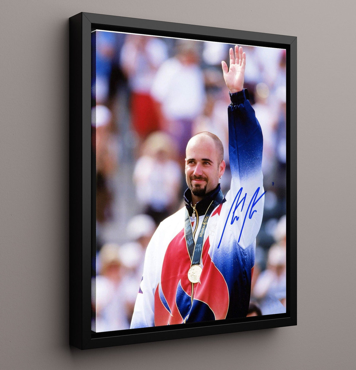Andre Agassi - 1996 Olympic Gold Medal Ceremony Vintage Tennis Wall Art - 16x20 Gallery Frame
