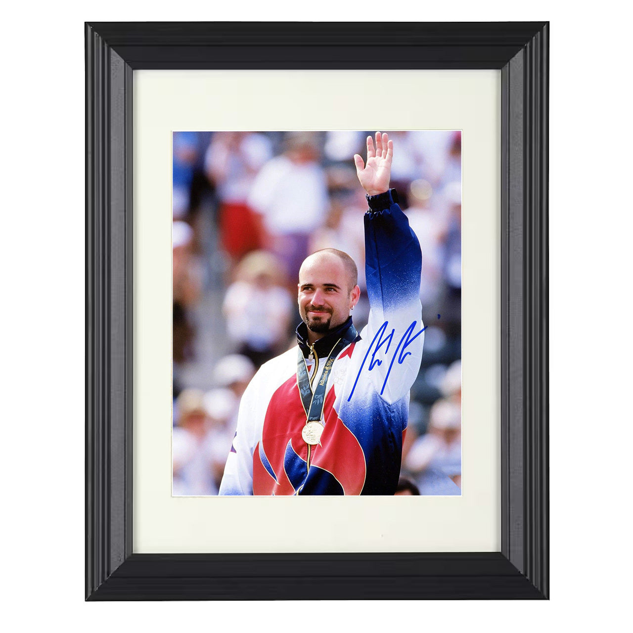 Andre Agassi – 1996 Olympic Gold Medal Ceremony 8x10 matted black framed tennis wall art