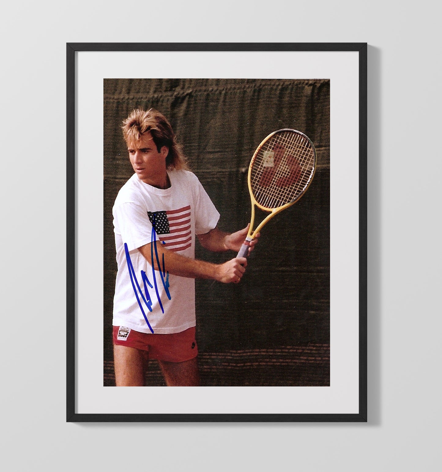 Andre Agassi - USA Flag Forehand Vintage Tennis Wall Art - 20x24 Canvas