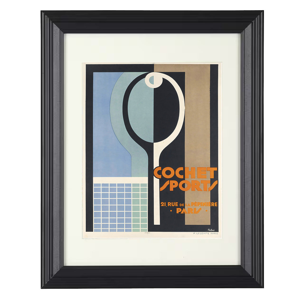 Cochet Sports Paris – Art Deco Racket Design 8x10 matted black framed tennis wall art