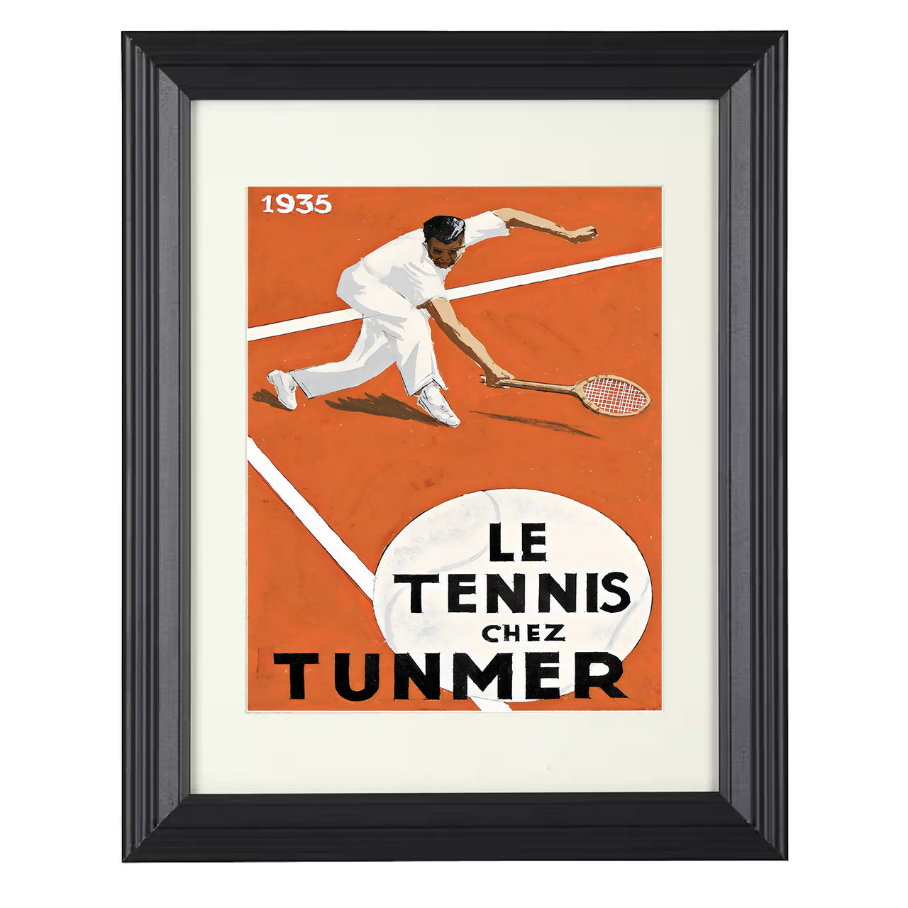 Le Tennis Chez Tunmer – 1935 Clay Court Artwork 8x10 matted black framed tennis wall art