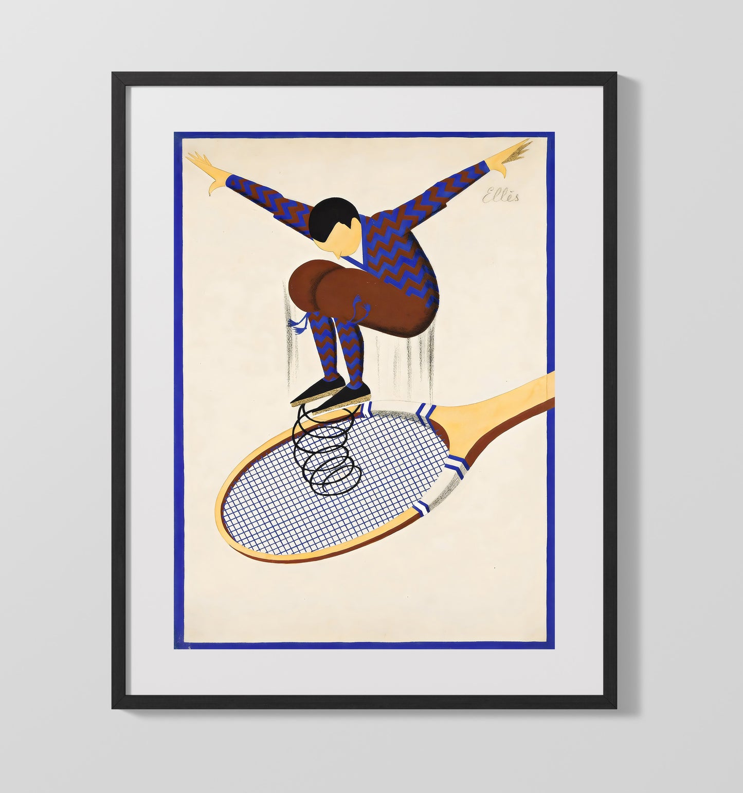 Man on Racket - Surreal Spring Bounce Art Vintage Tennis Wall Art - 20x24 Canvas