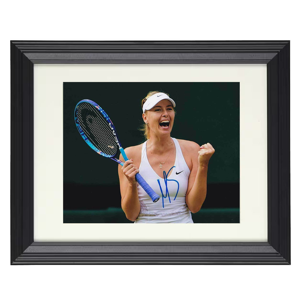 Maria Sharapova – Celebration Fist Pump 8x10 matted black framed tennis wall art