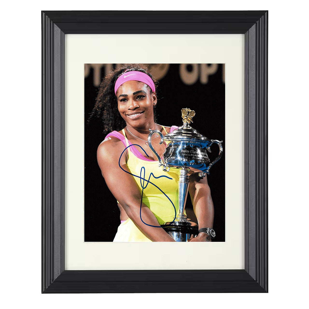 Serena Williams – Grand Slam Trophy Celebration 8x10 matted black framed tennis wall art